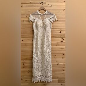 Vintage Bridal Originals Size Small Full Lace Wedding Dress Mesh Floral Pearls